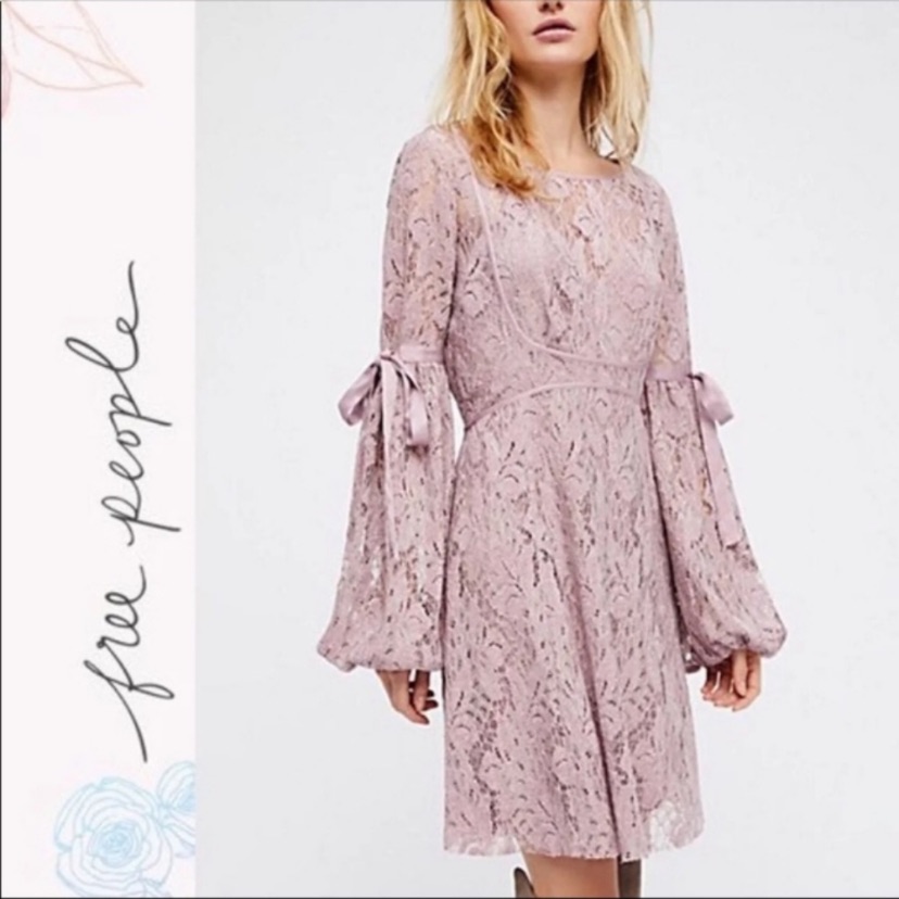 Free People “Ruby” Lace Tie Bell Sleeve Minidress Xs